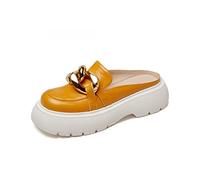 Chaussures pour Femmes Chaîne de métal Vérathe Vérite en Cuir Femmes Chunky Platform Talons glissements de Printemps d'été