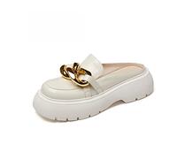 Chaussures pour Femmes Chaîne de métal Vérite en Cuir Femmes Talons de Plate-Forme Grosses glisses d'été Summer Spring Date Daily Slippersbeige, 5