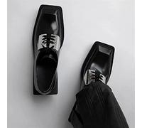 Chaussures pour Femmes rétro Britannique Semelle épaisse Chaussures en Cuir véritable Femmes Noir tête carrée Tout-Match à Lacets Chaussures de décoration en métal