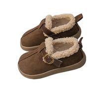 Chaussures pour filles avec boucle à fermeture éclair - Doublure en polaire de couleur unie - Chaussures d'extérieur épaisses à semelle souple - Confortables et chaudes - Coupe large - Bottes amples