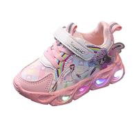 Chaussures pour Filles avec lumières Printemps et Automne Nouvelles Chaussures de Sport décontractées et Confortables en Cuir de Dessin animé Fille Marron Fille Argent Bout Légèrement Ouvert