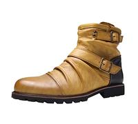 Chaussures pour homme Bottes en cuir avec boucle de ceinture plissée Fermeture éclair latérale Bottes courtes, jaune, 41 EU