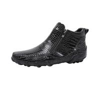 Chaussures pour homme en cuir grainé de crocodile sans lacets, mocassins à enfiler avec fermeture éclair latérale, talon bloc, chaussures antidérapantes décontractées pour un usage quotidien au bureau