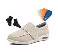 Chaussures Pour Hommes Diabétiques, Chaussures D'été Larges En Maille Respirante Et Réglables Pour Pieds Gonflés, Orthèses De Marche Décontractées Fasciite Plantaire, Personnes Âgées(Beige,43 EU)