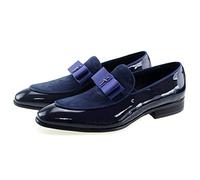 Chaussures pour Hommes Faites à la Main en Cuir Verni véritable Patchwork en de Vache avec nœud Papillon Hommes Chaussures habillées Noires de Mariage Mocassins de Banquet pour Hommes