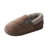 Chaussures pour raquettes à neige pour homme - Slip On Furry Flat Winter Round Toe Keep Warm Solid Color Slippers Chaussures en peau d'agneau pour homme, café, 45 EU