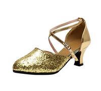 Chaussures Professionnelles Danse Latine Femme Sandales Cuir verni Souple pour achata Élégant Semelle Confortable ode Classique Ballroom Chaussure Robe (Gold, 40)