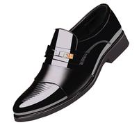 Chaussures professionnelles en cuir pour homme classique verni sans lacets - Bout pointu - Talon bloc - Antidérapantes - Confortables - Pour réunions avec des amis, Noir , 42.5 EU