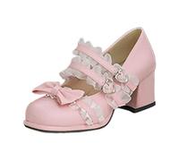 Chaussures rétro à talon épais Mary Jane pour femme - Confortables - En satin - Sangle de cheville - Pour demoiselle d'honneur, mariage, rose, 37 EU