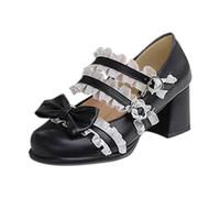 Chaussures rétro à talon épais Mary Jane pour femme - Confortables - En satin - Sangle de cheville - Pour demoiselle d'honneur, mariage, Noir , 37.5 EU