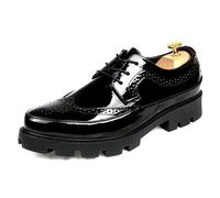 Chaussures richelieu en cuir verni for hommes, bout pointu, talon épais, bout rond, chaussures de soirée, de mariage(Glossy black,39 EU)