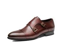 Chaussures Robe de mariée banquet,Chaussures Monk hommes Bureau d'affaires Chaussures en cuir Boucle Chaussures en cuir de vache,Red- 44/UK 9.5/US 10