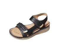 Chaussures romaines décontractées avec boucle de ceinture creuse latérale à fond plat - Sandales d'été pour femme - Sandales tendance pour femme - Escarpins à talon compensé - Bleu, Noir , 42 EU