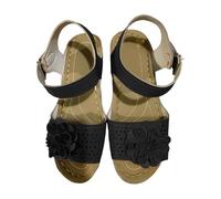 Chaussures romaines décontractées pour femme avec boucle de ceinture ajourée et fond incliné - Sandales d'été tendance pour femme, Noir , 38.5 EU