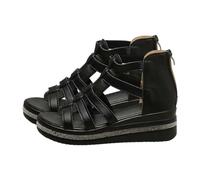Chaussures romaines décontractées pour femme avec boucle de ceinture ajourée et semelle inclinée, Noir , 6 UK 3X-Narrow