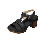 Chaussures romaines décontractées pour femme avec boucle de ceinture et fond incliné - Sandales plates pour femme, Noir , 5 UK 3X-Narrow