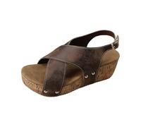 Chaussures romaines pour femme avec boucle de ceinture ajourée sur le côté - Sandales d'été tendance pour femme - Plateforme plate, marron, 39.5 EU