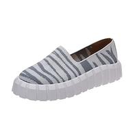 Chaussures Running Femme Basket Sans Lacet Sleeve Platform Shoes Toe Respirable Fashion Women'S Round Striped Flying Baskets Pour Femmes Chaussures de Sport Outdoor Respirante Basket (Grey,37)