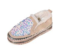 Chaussures Running Femme Mocassins à Bout Rond pailletés,Confortables et doublés Polaire,pour Marcher en Toute simplicité.
