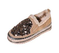 Chaussures Running Femme Mocassins à Bout Rond pailletés,Confortables et doublés Polaire,pour Marcher en Toute simplicité.
