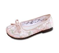 Chaussures simples pour femme - Chaussures plates à bout rond - Chaussures basses - Tendance - En lin floral - Respirantes - Broderie - Chaussures d'été - Chaussures de tous les jours, beige, 36 EU