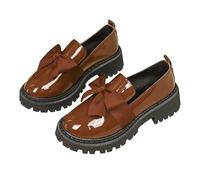 Chaussures simples pour femme en grande taille pour le printemps et l'automne, nouveau style britannique épais, un pied de petites chaussures en cuir à talons pour femmes, largeur large, café, 37.5 EU