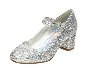Chaussures Spot On à talons brillantes pour filles Dolly H3057 - Argent pailleté - Taille UK 12 - Taille EU 30 - Taille US 13