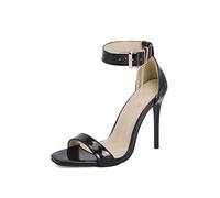 Chaussures Stiletto Open Toe Ankle Strap Metal Chain Sandals Prom Party 4.33IN Talons Hauts,Noir,37 EU