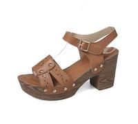 Chaussures Talon Femme Pieds Larges Chaussure Été Sandales À Talons Hauts Et Plateformes Sexy pour Femmes,Chaussures À Talons Épais Et À Bout Ouvert,Chaussure de Plage Sandales Mules (Khaki,38)