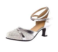 Chaussures Talon Femme Salle de Bal Tango Chaussures de Danse Latine Paillettes Chaussures Sociales Chaussures Femmes Baskets Osaka, argenté, 38 EU
