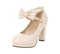 Chaussures traditionnelles élégantes et confortables à bout rond pour femme - Chaussures à talon bloc - Chaussures de danse vintage rétro chic - Chaussures classiques pour carnaval, beige, 35 EU