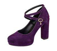 Chaussures traditionnelles Mary Jane pour femme avec lanières élégantes à talon bloc Escarpins Dirndl Chaussures de fête à talons larges Chaussures de mariage pour la fête de la bière, O violet, 38 EU