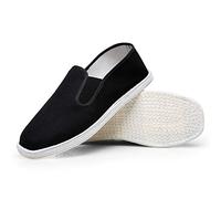 Chaussures unisexes en tissu Old Beijing, Chaussures en toile noire à semelle en coton respirant à enfiler de style chinois traditionnel faites à la main, pour hommes/femmes Art Martial Kung Fu Tai Ch