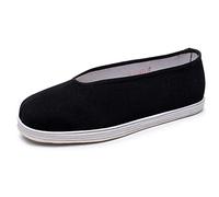 Chaussures Unisexes en Toile d'art Martial Old Beijing, Kung Fu Chinois Traditionnel Coton Tissu Noir Semelle en Coton Vieilles Chaussures de pékin, pour Chaussures à Enfiler Respirantes Tai Chi (Col