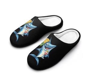 Chaussuresm Marlin Drôle Tenant Un Cocktail Slippers | Fuzzy pantoufles doux Pantoufles En Peluche chauds Pour chambre à coucher Fête Camping
