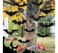 Chauve Souris, Chauves-Souris Suspendues, 4 Tailles Stickers Chauve Souris 3D avec Colle,Garten Fenster Tür Baum, pour Décoration Murale Fenêtre, Jardin, Fête, Cour, Arbre, Lot de 12 Chauves-Souris