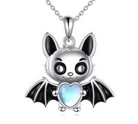 Chauve Souris Collier en Argent Sterling Halloween Bijoux pierre de Lune Mignon Chauve Souris Pendentif Collier Cadeaux pour les Femmes (Collier chauve souris)