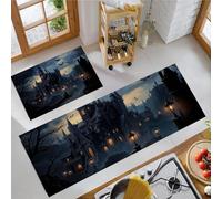 Chauve-Souris du Château Sombre Tapis de Cuisine, Noir Foncé Tapis Cuisine Devant Evier Long Antidérapant Lavable, Style Gothique Paillasson Lavable Décoratif Salon Couloir - 40x60+40x120cm
