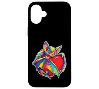 Chauve-Souris étreignant la Saint-Valentin en Forme de cœur, Couleur cœur, créatures Arc-en-Ciel Coque pour iPhone 16 Plus