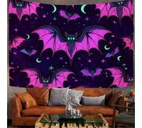Chauve-Souris Mystérieuse Tenture Murale Grand Tapisserie Violette - 230X150Cm Décoratif Ciel Étoilé D'Halloween Polyester Mur Tissu, Décoration Murale Durable Salon Tapisseries Pour Chambre