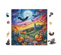 Chauve-souriss Flying Over Pumpkins at Halloween 100 Pièces Puzzle pour Ado en Voitureton Anti-Déchirure Facile Débutant Jeu De Société Soirée Entre Amis Cadeau Anniversaire Petit Prix 28x28cm
