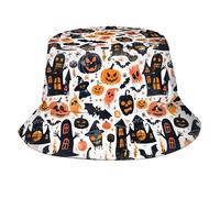 Chauves-Souris Fantômes Citrouille d'halloween 3 Unisexe Bucket Hat Anti-UV Chapeau De Pêcheur Confortable Chapeaux De Plage pour Été Camping Pêche Randonnée