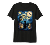 Chauves-Souris Noires pour Chat Halloween Nuit étoilée T-Shirt Haut de Gamme