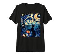Chauves-Souris Noires pour Chat Halloween Nuit étoilée T-Shirt Haut de Gamme