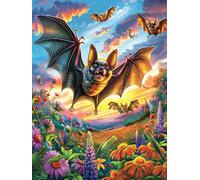 Chauves-souris volant au-dessus d'un champ de citrouilles 500 Pièces Puzzle Personne Âgée En Carton Rigide Rêve magique de science-fiction Facile Débutant Anti-Stress Stimulation Cognitive Loisir Créa