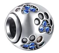 CHAWIN Breloque en argent sterling 925 massif avec cristal transparent, forme de boule ronde, style européen, pour animal domestique, chat, chien, chiot, Cristal