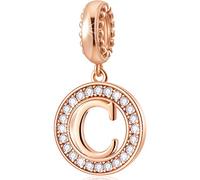 CHAWIN Breloque en forme de lettre de A à Z, en or rose, en argent sterling 925 authentique pour bracelets à breloques Pandora, colliers, breloques en forme de cercle pour femmes et filles, pierre