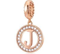 CHAWIN Breloque en forme de lettre de A à Z, en or rose, en argent sterling 925 authentique pour bracelets à breloques Pandora, colliers, breloques en forme de cercle pour femmes et filles, pierre