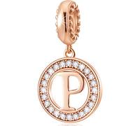 CHAWIN Breloque en forme de lettre de A à Z, en or rose, en argent sterling 925 authentique pour bracelets à breloques Pandora, colliers, breloques en forme de cercle pour femmes et filles, pierre