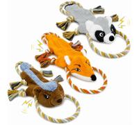 CHAWONER Lot de 3 jouets couineurs interactifs pour chien, corde interactive, sans rembourrage, raton laveur, renard, blaireau, jouet à mâcher avec papier froissé, jouets en peluche douce pour chiens
